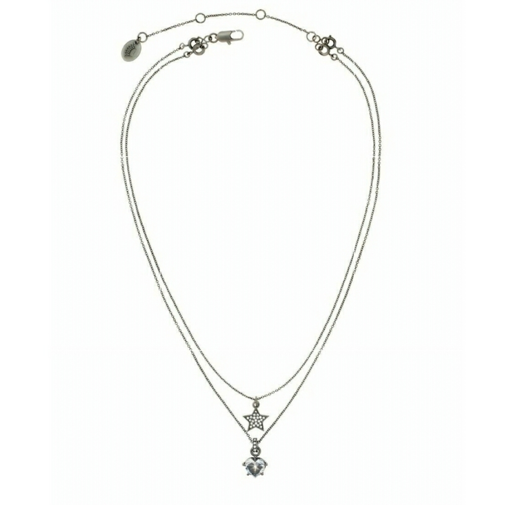 Juicy Couture Double Layer Hematite Star and Heart Crystal Pave Necklace - Picture 2 of 11